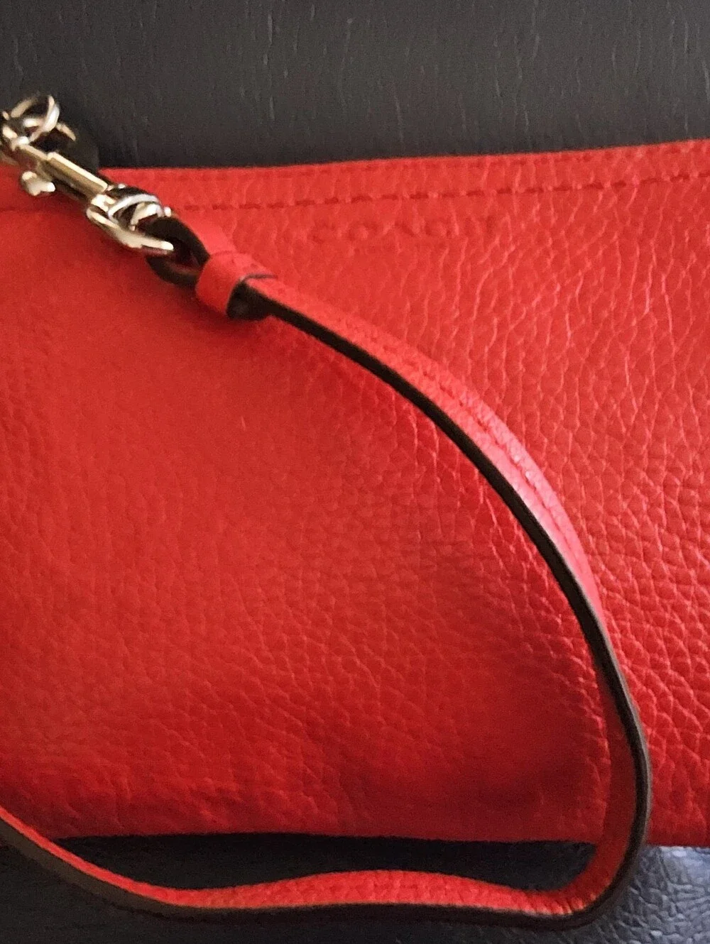 Coach Red Pebbled Leather Wristlet with Strap